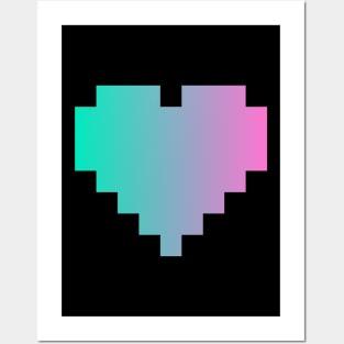 Minimalist Pixel Heart (Cyan and Pink) Posters and Art